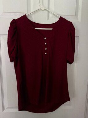 LOMON Puff Short Sleeve Shirt Summer Tops V Neck Casual T Shirts Loose Fit Large